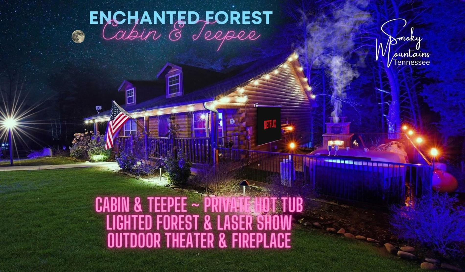 Enchanted Forest Cabin And Teepee! Lights & Laser Show! Private Hot Tub! Unique Stay! Sevierville Kültér fotó